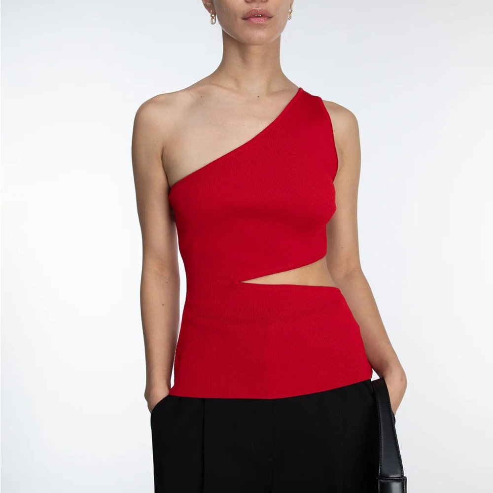 Oak + Fort One-Shoulder White Cutout Top